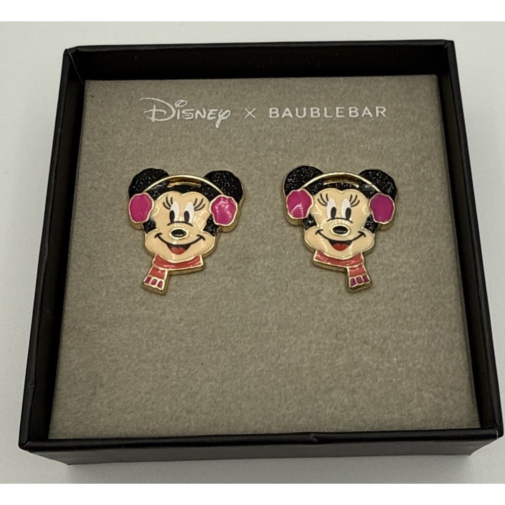 Disney x Baublebar Minnie Mouse Stud Earrings Pink Earmuffs & Scarf Gift Box New